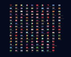 The flag icons with country and city names in vector format