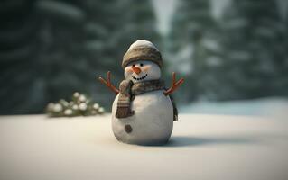 AI generated Happy cute snowman smiling with big eyes photo