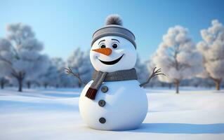 AI generated Happy cute snowman smiling with big eyes photo