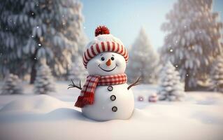 AI generated Happy cute snowman smiling with big eyes photo