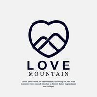 mono line mountain heart logo design template vector