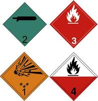 Signs and signs dangerous goods clp set four signs, fire explosion vector