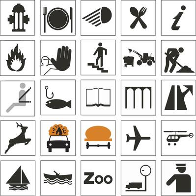 set of black and white car traffic signs