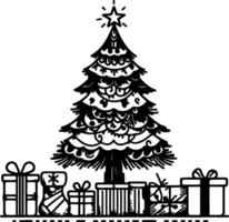 doodle line tiny christmas tree Vector illustration of hand drawn outlines silhouettes design on white background