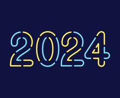 Happy New Year 2024 Abstract Yellow And Cyan Graphic Design Vector Logo Symbol Illustration With Blue Background