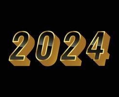 2024 Happy New Year Abstract Gold Graphic Design Vector Logo Symbol Illustration With Black Background