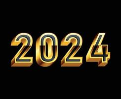 2024 Happy New Year Abstract Gold Graphic Design Vector Logo Symbol Illustration With Black Background