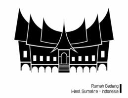 Traditional house named Rumah Gadang from West Sumatra, Indonesia. Iconic building from Minangkabau, West Sumatra province Indonesia. Monochrome flat design icon. vector