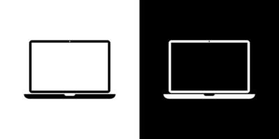 Laptop computer icon on white and black background. Notebook symbol vector