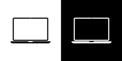 Laptop computer icon on white and black background. Notebook symbol vector