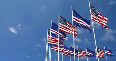 United States and Cape Verde, Cabo Verde Flags Waving Together in the Sky, Seamless Loop in Wind, Space on Left Side for Design or Information, 3D Rendering video