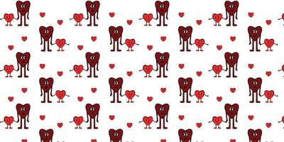 Valentine's Day. Pattern. Red hearts on white background illustration. Cute character heart. Cartoon style. Love and friendship. Textiles  Packaging vector