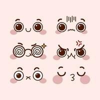 Set of cute kawaii emoticons with different expressions. Kawaii emoji, Vector illustration