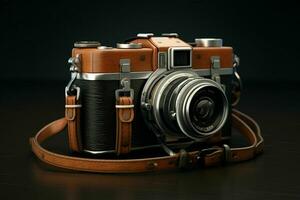 AI generated A vintage film camera with a leather strap photo