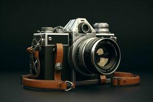 AI generated A vintage film camera with a leather strap photo