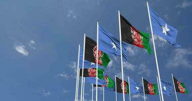 Afghanistan and Somalia Flags Waving Together in the Sky, Seamless Loop in Wind, Space on Left Side for Design or Information, 3D Rendering video