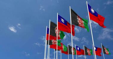 Afghanistan and Taiwan Flags Waving Together in the Sky, Seamless Loop in Wind, Space on Left Side for Design or Information, 3D Rendering video