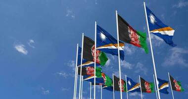 Afghanistan and Marshall Islands Flags Waving Together in the Sky, Seamless Loop in Wind, Space on Left Side for Design or Information, 3D Rendering video