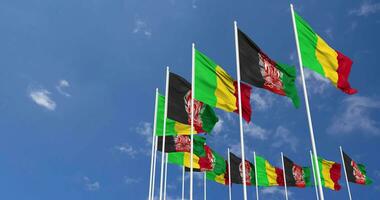 Afghanistan and Mali Flags Waving Together in the Sky, Seamless Loop in Wind, Space on Left Side for Design or Information, 3D Rendering video