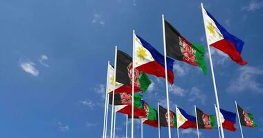 Afghanistan and Philippines Flags Waving Together in the Sky, Seamless Loop in Wind, Space on Left Side for Design or Information, 3D Rendering video