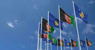 Afghanistan and Kosovo Flags Waving Together in the Sky, Seamless Loop in Wind, Space on Left Side for Design or Information, 3D Rendering video