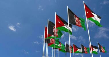 Afghanistan and Jordan Flags Waving Together in the Sky, Seamless Loop in Wind, Space on Left Side for Design or Information, 3D Rendering video