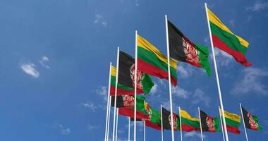 Afghanistan and Lithuania Flags Waving Together in the Sky, Seamless Loop in Wind, Space on Left Side for Design or Information, 3D Rendering video