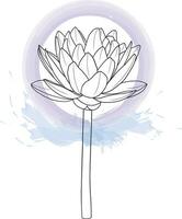 Abstract line of lotus flower on color splashed background. vector