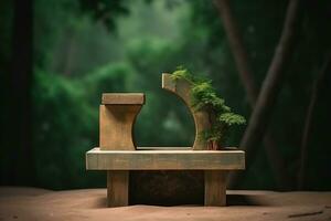 AI generated Presentation wooden podium 3d abstract nature background, empty backdrop pedestal. Ai generated photo