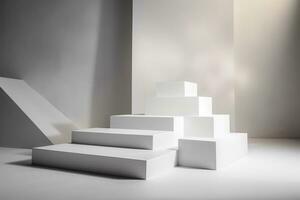 AI generated White podium product display background. Monochrome advertising template.  Ai generated photo