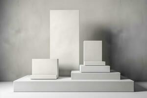 AI generated White podium product display background. Monochrome advertising template.  Ai generated photo