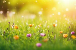 ai generado flores silvestres en luz de sol de cerca verano antecedentes. ai generado foto