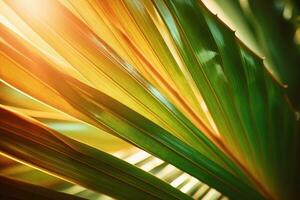 AI generated Tropical palm leaves close-up summer background. Ai generated photo