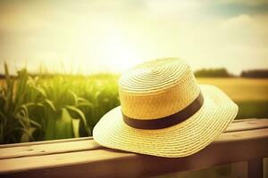 AI generated Straw hat on the background of nature. Ai generated photo