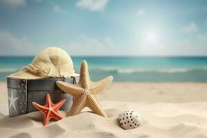 AI generated Summer beach landscape with starfish. Vacation background. Ai generated photo
