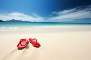 AI generated Slippers on the beach. Summer vacation background. Ai generated photo