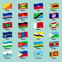 Collection of national waving flags of countries on a bright background vector