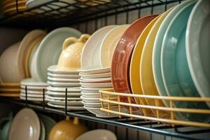 AI generated Dish drying plates. Generate Ai photo