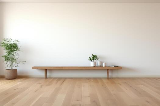 AI Generated Empty room and wall and wooden floor with interesting with glare from the window. Interior background for the presentation. Generative AI photo