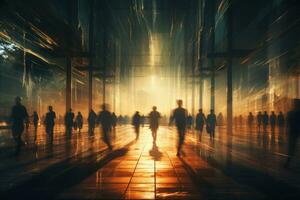 AI Generated People jogging in park during sunset, Motion Blur, Generative AI photo