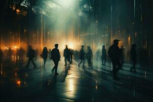 ai generado personas trotar en parque durante atardecer, movimiento difuminar, generativo ai foto