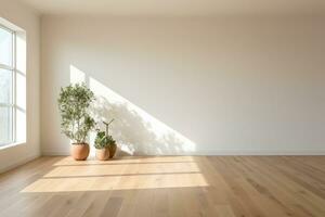 ai generado vacío habitación y pared y de madera piso con interesante con destello desde el ventana. interior antecedentes para el presentación. generativo ai foto