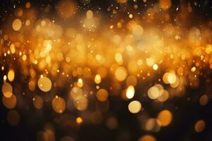 AI Generated Abstract yellow bright light glittering bokeh blur background. Generative AI photo