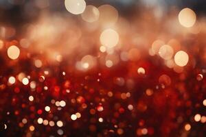 AI Generated Abstract red bright light glittering bokeh blur background. Generative AI photo