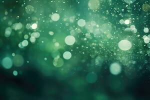 AI Generated Abstract green bright light glittering bokeh blur background. Generative AI photo