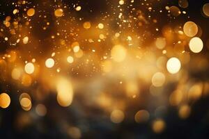AI Generated Abstract yellow bright light glittering bokeh blur background. Generative AI photo