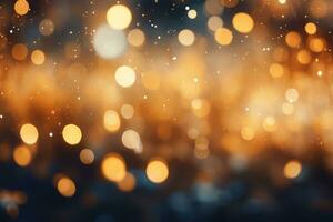 AI Generated Abstract gold bright light glittering bokeh blur background. Generative AI photo