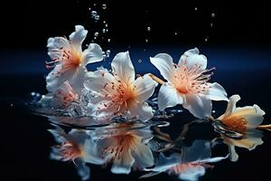 ai generado hermosa flor soltar debajo agua. debajo agua antecedentes. generativo ai foto