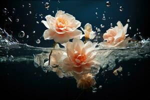 AI Generated Beautiful Flower drop under water. under water background. Generative AI photo