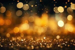 AI Generated Abstract yellow bright light glittering bokeh blur background. Generative AI photo